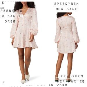 GANNI Blakely Printed Satin Pink Floral Dress 36 Small